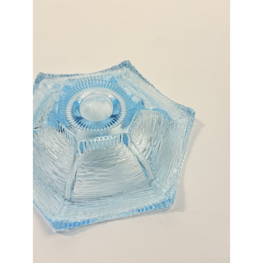 Taper Candle Holder LE Smith Pagoda Light Ice Blue Textured Glass Candleholder - Picture 6 of 16